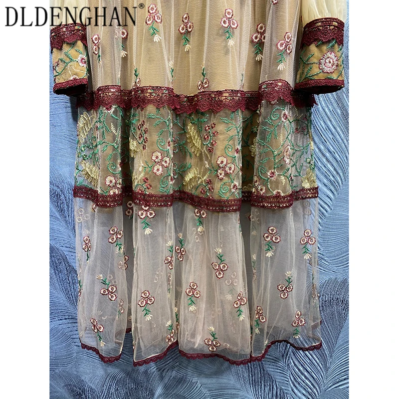 DLDENGHAN Vintage Floral Embroidery Midi Dress Women'sStand Collar Long Sleeve Mesh Party Dresses Designer Autumn New 
DLDENGHAN Vintage Floral Embroidery Midi Dress Women'sStand Collar Long Sleeve Mesh Party Dresses Designer Autumn New