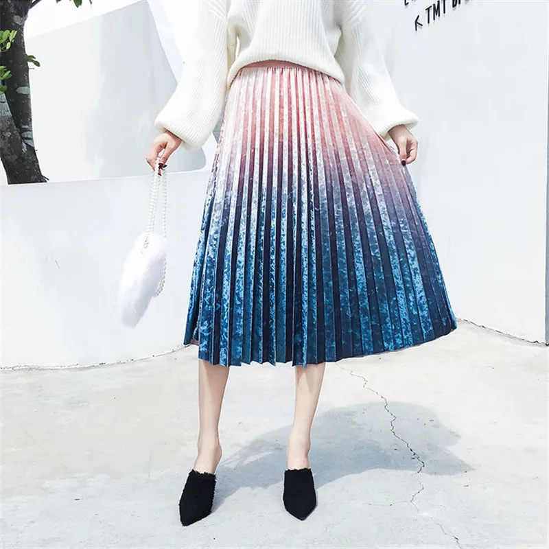 Gradient Color Gold Velvet Pleated Skirt Female 2022 Autumn Winter Women High Waist Skirt Jupe Longue
Gradient Color Gold Velvet Pleated Skirt Female 2022 Autumn Winter Women High Waist Skirt Jupe Longue
