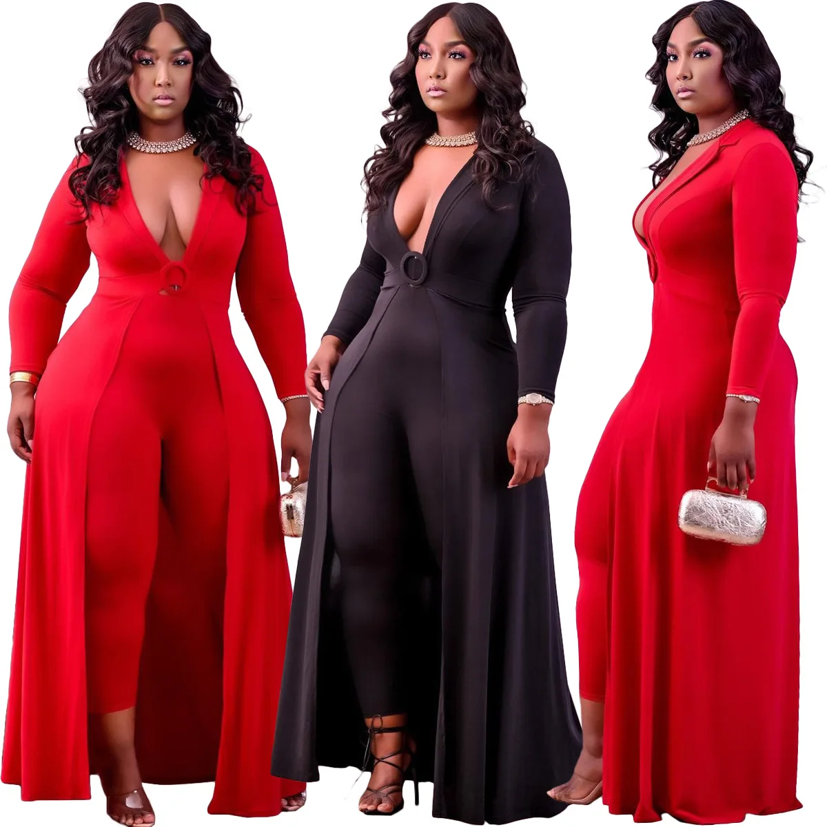 Red Jumpsuit Evening Dresses Large Size Solid Color Women's Dress Long Sleeve V-neck Jumpsuit Formal Pants Suit Party Jumpsuits
Red Jumpsuit Evening Dresses Large Size Solid Color Women's Dress Long Sleeve V-neck Jumpsuit Formal Pants Suit Party Jumpsuits