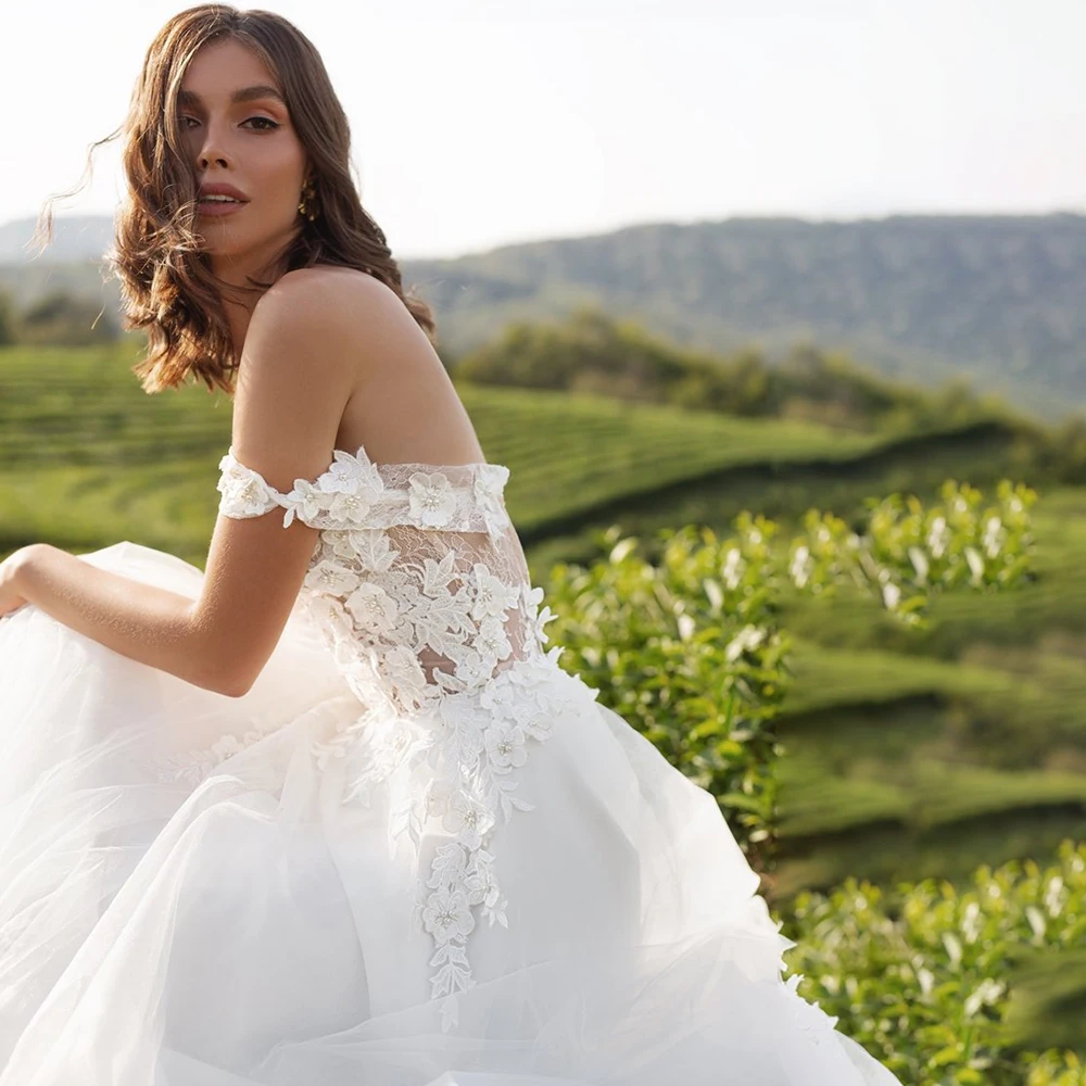 Свадебное платье 3D aplкосые с открытыми плечами индивидуальный пошив большой