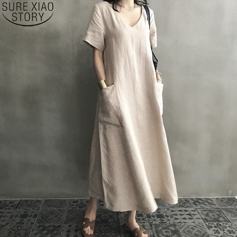 Women 2021 Spring Vintage Plus Size M-5XL Cotton Linen V-neck Maxi Long Dress Casual Solid Short Sleeve Pockets Vestidos 10139
Women 2021 Spring Vintage Plus Size M-5XL Cotton Linen V-neck Maxi Long Dress Casual Solid Short Sleeve Pockets Vestidos 10139