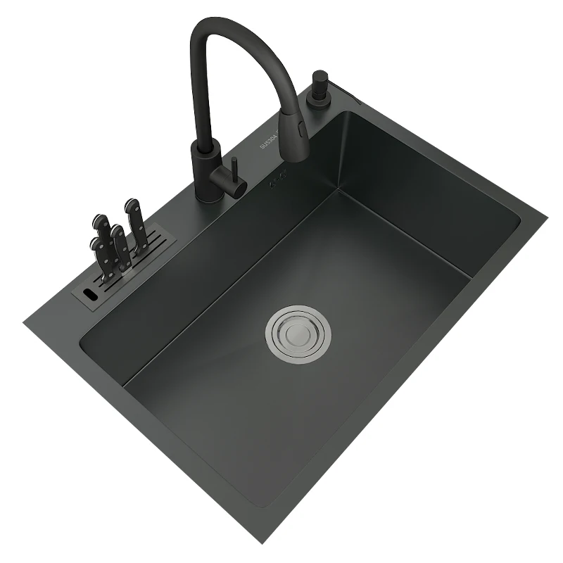 60x45cm Nano Kitchen Sink Single Sink with Knife Holder Hand-thickened 304 Stainless Steel Black Washbasin Kichen Sink ATR82
60x45cm Nano Kitchen Sink Single Sink with Knife Holder Hand-thickened 304 Stainless Steel Black Washbasin Kichen Sink ATR82