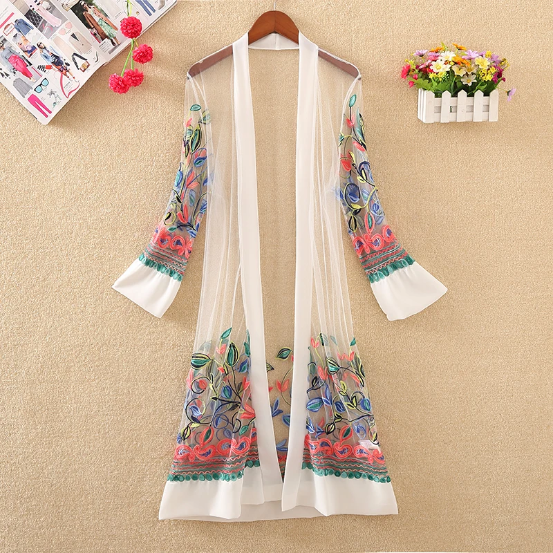 2021 Summer Retro Embroidery Mesh Cardigan Women's Thin Sunscreen Shirt White Mid-length Loose Long-sleeved Outer Shawl
2021 Summer Retro Embroidery Mesh Cardigan Women's Thin Sunscreen Shirt White Mid-length Loose Long-sleeved Outer Shawl