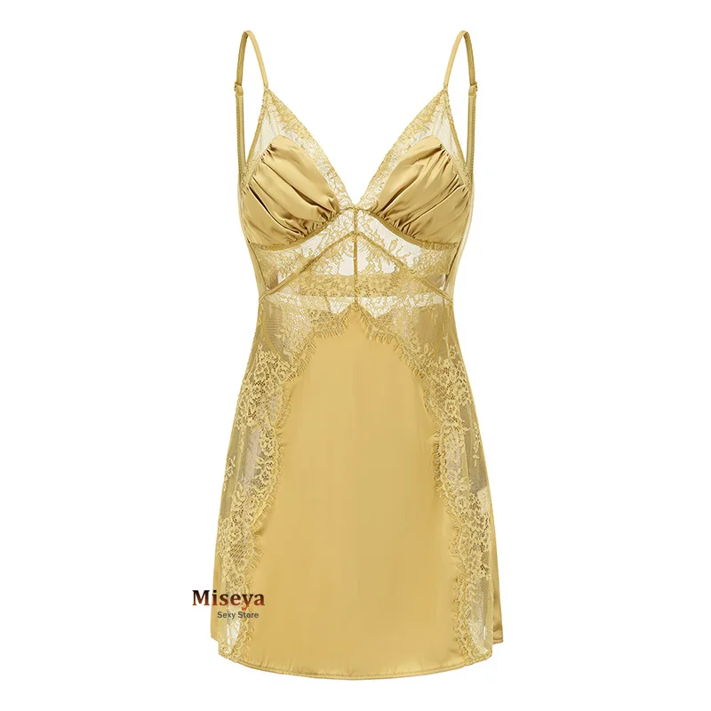 Night Sleep Dress Women Sleepwear Sexy Lingerie Sling Lace Embroidery V-Neck Nightdress Silk Nightgown Backless Strap Dress
Night Sleep Dress Women Sleepwear Sexy Lingerie Sling Lace Embroidery V-Neck Nightdress Silk Nightgown Backless Strap Dress