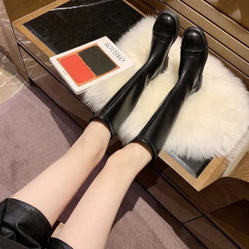 

Leather Knee Length Boots Platform Shoes Long Tube Cavalier Chelsea Martin Modern Boots Sexy Motorcycle Shoes Ladies Boot Goth