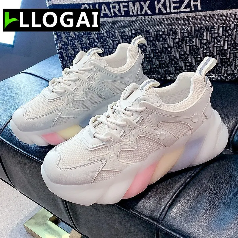 LLOGAI jelly sole Women Chunky Sneakers Leather Mesh Mixed Colors Rainbow Cross-Tied Fashion Platform Lady Casual Handmade Shoes
LLOGAI jelly sole Women Chunky Sneakers Leather Mesh Mixed Colors Rainbow Cross-Tied Fashion Platform Lady Casual Handmade Shoes