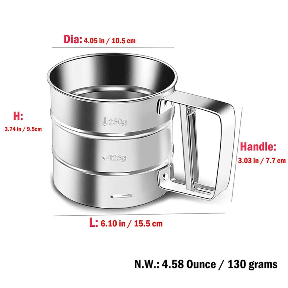 Semi-Automatic Flour Sieve Cup Stainless Steel Small Hand-Held Flour Shaker Mesh Sieve Kitchen Bakeware Baking Tool High Quality
Semi-Automatic Flour Sieve Cup Stainless Steel Small Hand-Held Flour Shaker Mesh Sieve Kitchen Bakeware Baking Tool High Quality