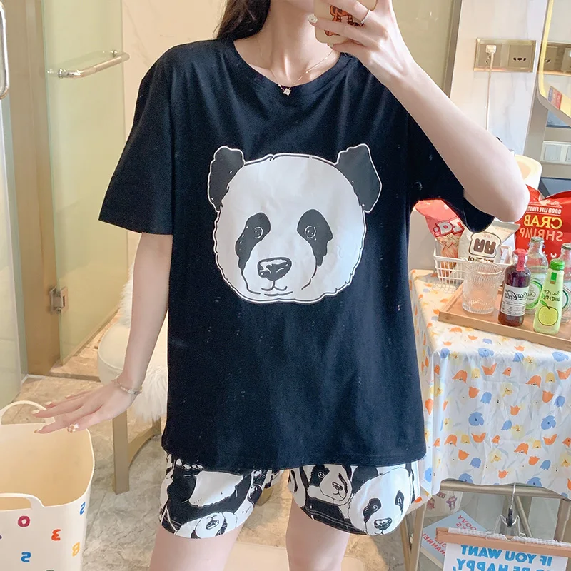 Pajamas Women Summer Sleepwear New Style Pure Cotton Pijama Set Cartoon Cute Short-sleeved Shorts Girl Thin Home Clothes 
Pajamas Women Summer Sleepwear New Style Pure Cotton Pijama Set Cartoon Cute Short-sleeved Shorts Girl Thin Home Clothes