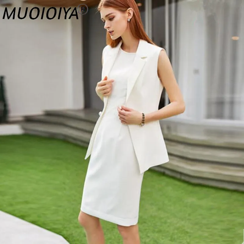 Women Dress Suits Office Lady Business Formal Work Wear 2 Piece Sets Sleeveless Pencil Dress White 2021 Spring Summer Uniform
Women Dress Suits Office Lady Business Formal Work Wear 2 Piece Sets Sleeveless Pencil Dress White 2021 Spring Summer Uniform