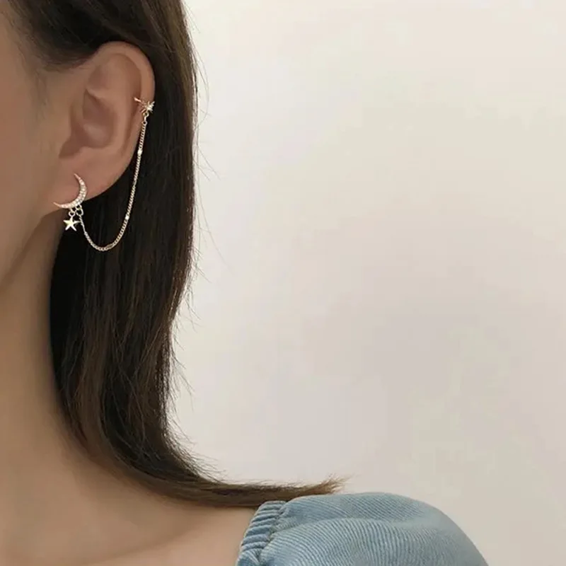 S925 Silver Moon Star Chain Earrings for Women Girls Shiny Rhinestone Gold Earring Korean Style Fashion Earings Jewelry Gift 1Pc
S925 Silver Moon Star Chain Earrings for Women Girls Shiny Rhinestone Gold Earring Korean Style Fashion Earings Jewelry Gift 1Pc