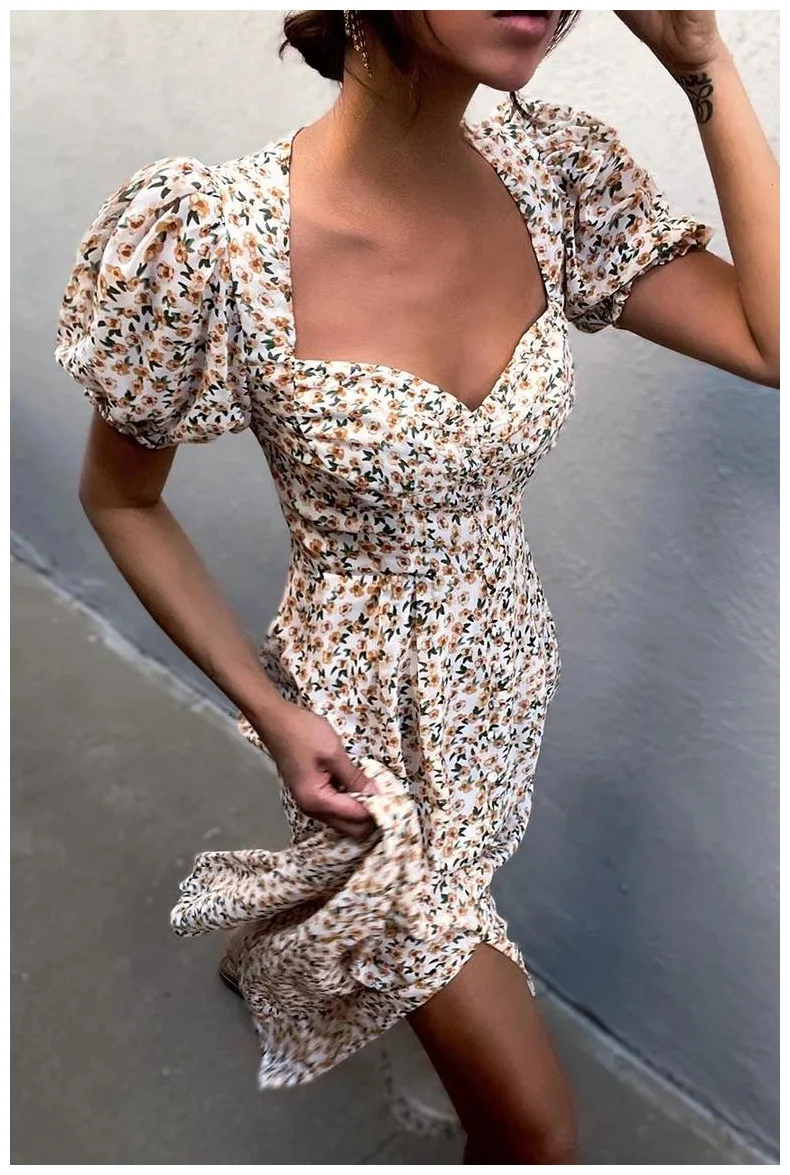 plus size Puff Short Sleeve Women Summer Midi Dress Vintage V Neck White Floral Print French Style Sundress Sexy Dress 
plus size Puff Short Sleeve Women Summer Midi Dress Vintage V Neck White Floral Print French Style Sundress Sexy Dress