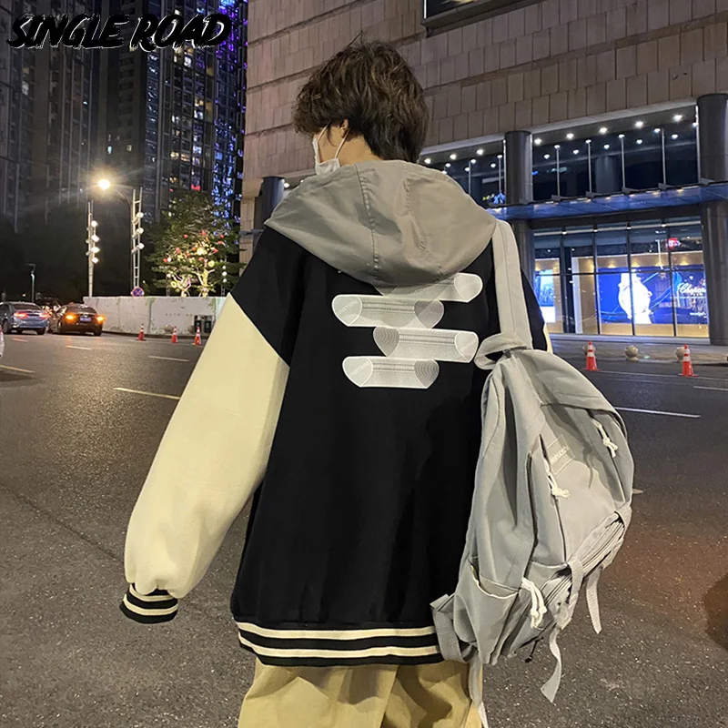 Single Road Mens Hooded Varsity Jacket Men 2022 Fashion Patchwork Baseball Jacket Coat Streetwear Women Unisex Jackets Hoodies
Single Road Mens Hooded Varsity Jacket Men 2022 Fashion Patchwork Baseball Jacket Coat Streetwear Women Unisex Jackets Hoodies