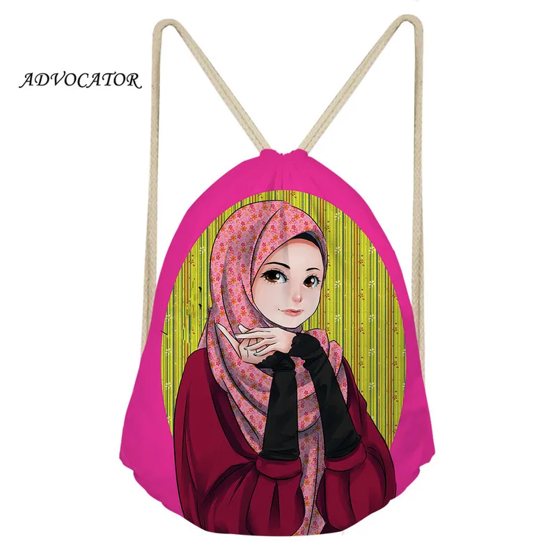 

3D Pattern Islamic Girls Pattern Travel Drawstring Pocket Drawstring Backpack Kid Schoolbag Draw String Bag Worek Plecak Sznurek