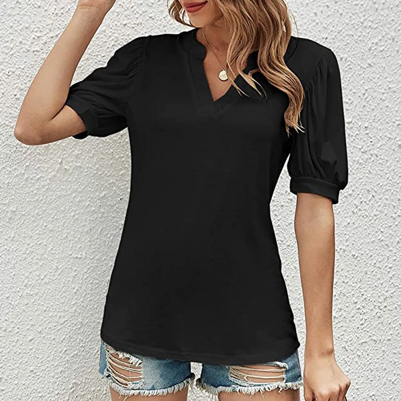 Casual Women's T-shirt V-Neck Solid Color Loose Shirt Clothes Ladies Summer Short-Sleeved T-Shirt Top Daily майка женская 2021
Casual Women's T-shirt V-Neck Solid Color Loose Shirt Clothes Ladies Summer Short-Sleeved T-Shirt Top Daily майка женская 2021
