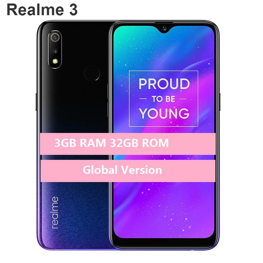Realme 3 4G смартфон 6 2 дюймов Android 9 0 Helio P70 Восьмиядерный ГБ ОЗУ 32 Гб ПЗУ 13.0MP 4230 мАч