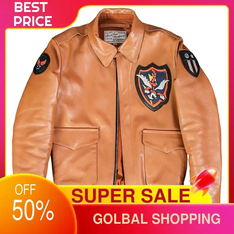 2021 Yellow Military Style Flying Tigers Pilot Leather Jacket Genuine Natural Cowhide Autumn Slim Fit USAF Aviation Coat
2021 Yellow Military Style Flying Tigers Pilot Leather Jacket Genuine Natural Cowhide Autumn Slim Fit USAF Aviation Coat