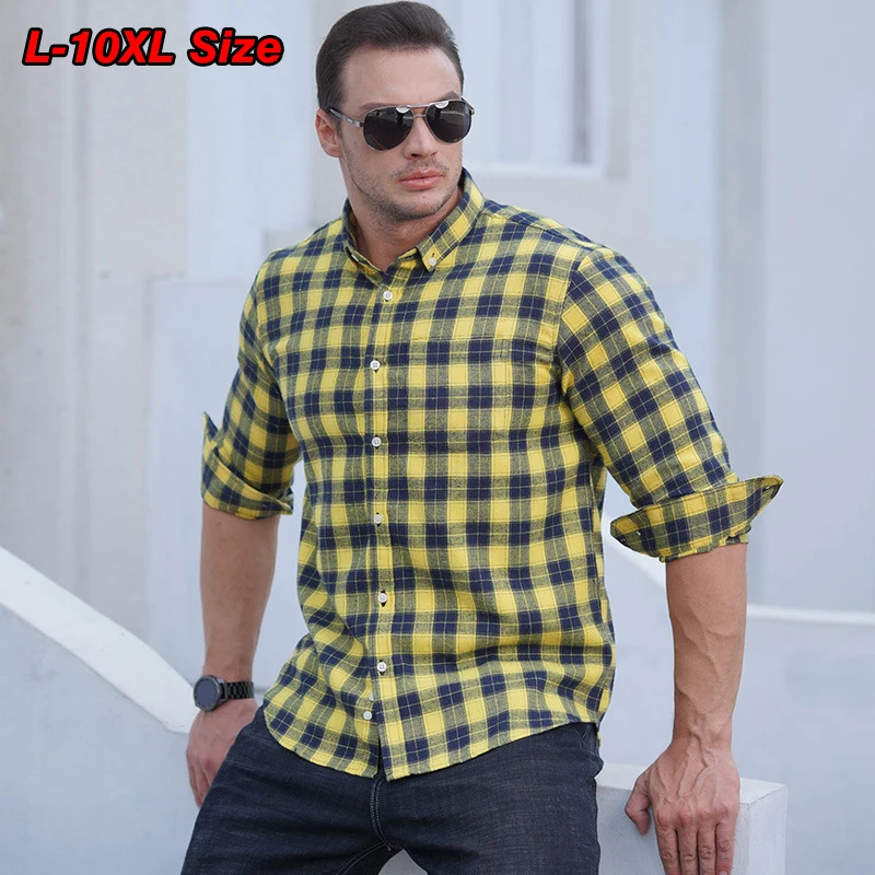 2022 Spring Men's Plaid Brushed Shirt Large Size 10XL Comfortable Classic Baggy Long-sleeved Shirts Brand Oversized Man Clothing
2022 Spring Men's Plaid Brushed Shirt Large Size 10XL Comfortable Classic Baggy Long-sleeved Shirts Brand Oversized Man Clothing