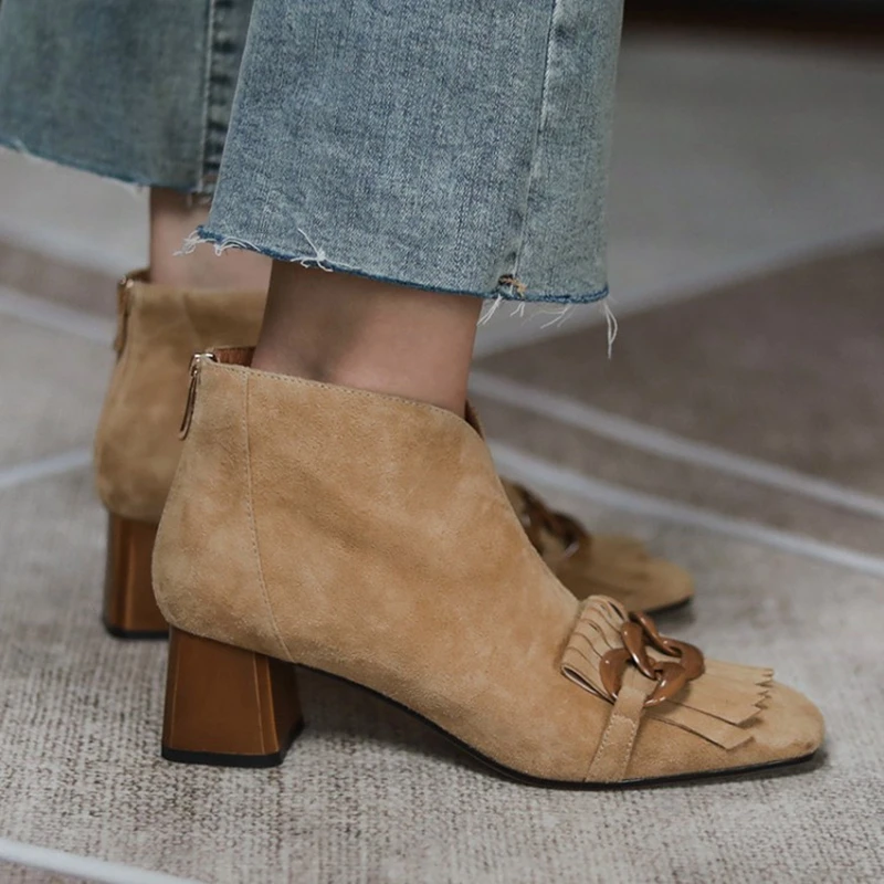 2021 Autumn/Winter Women Boots Sheep Suade Round Toe Square Heel Mid-Heel Ankle Boots Fringed Zipper Fashion Office Lady Shoes
2021 Autumn/Winter Women Boots Sheep Suade Round Toe Square Heel Mid-Heel Ankle Boots Fringed Zipper Fashion Office Lady Shoes