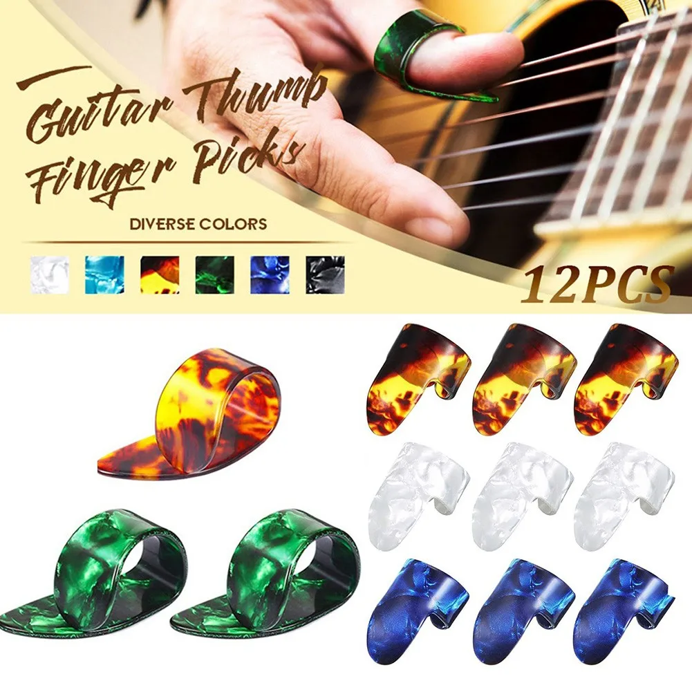 

12pcs Guitar Thumb And Index Finger Picks + Storage Box Celluloid Guitar Picks Flat Guitar Thumb Picks Guitar Accessories