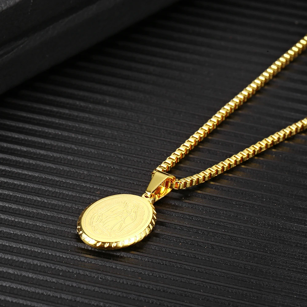 RIR Gorgeous Virgin Mary Pendant Gold Coin Cross Catholic Miracle Lucky Medal Necklace Religious Prayer Jewelry | Украшения и