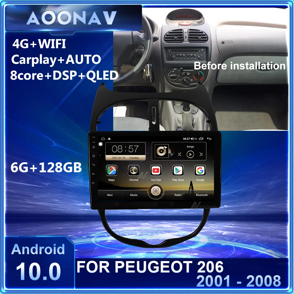 Автомобильный радиоприемник 128 ГБ, 2 din, Android 10,0 для PEUGEOT 206 2001-2008, мультимедийный видеоплеер, навигация GPS, QLED carplay 
Автомобильный радиоприемник 128 ГБ, 2 din, Android 10,0 для PEUGEOT 206 2001-2008, мультимедийный видеоплеер, навигация GPS, QLED carplay
