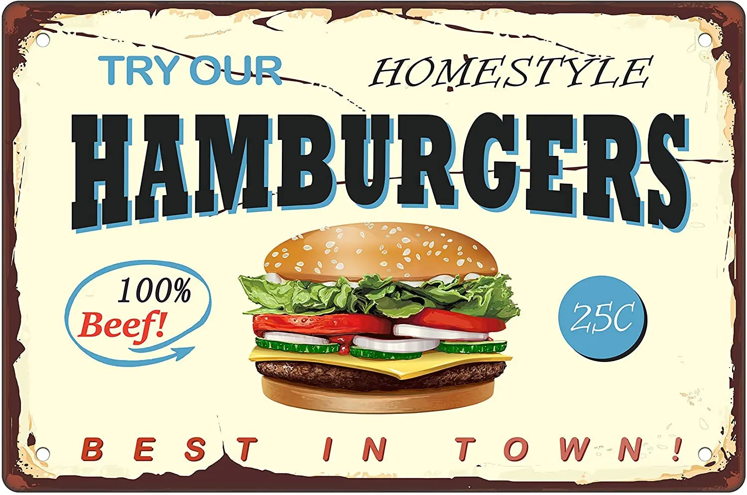 Tin Metal Signs,Vintage Posters decorations, Best in Town Hamburgers Sign for Home Restaurant Kitchen Burger Bar Coffee
Tin Metal Signs,Vintage Posters decorations, Best in Town Hamburgers Sign for Home Restaurant Kitchen Burger Bar Coffee
