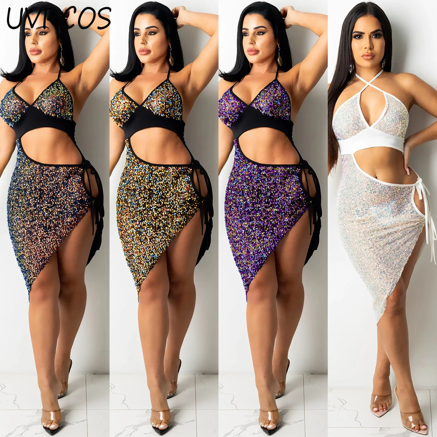 Sequin Halter Straps Backless Dress Lace Up Hollow Out Sexy Bodycon Dresses For Women Club Night Party Split Fashion Vestidos
Sequin Halter Straps Backless Dress Lace Up Hollow Out Sexy Bodycon Dresses For Women Club Night Party Split Fashion Vestidos