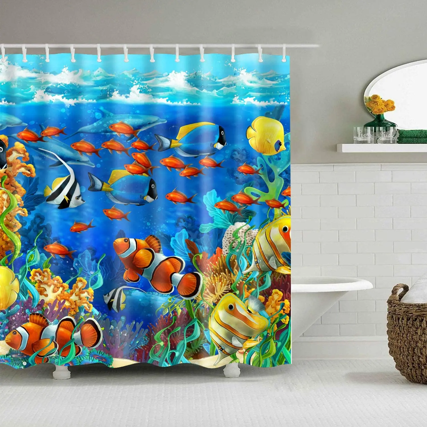 Cute Fish Coral Bathroom shower curtain durable fabric mildew bathroom accessories creative with 12 hooks 180X180CM
Cute Fish Coral Bathroom shower curtain durable fabric mildew bathroom accessories creative with 12 hooks 180X180CM