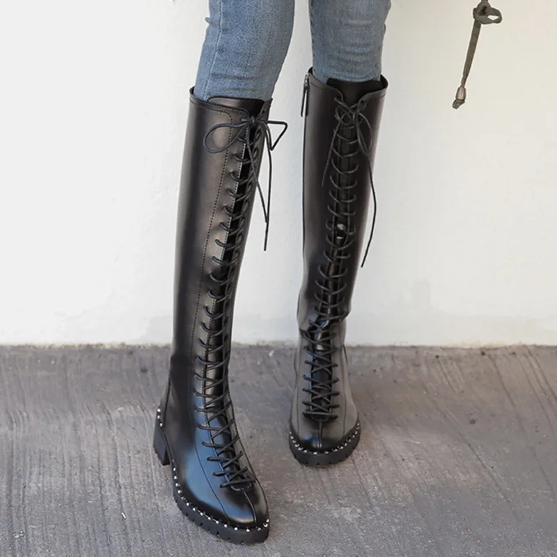 Chic Womens Knee High Boots Motorcycle Knight Boots Black Lace Up Shoes Square Heel Med Heels Shoes B07
Chic Womens Knee High Boots Motorcycle Knight Boots Black Lace Up Shoes Square Heel Med Heels Shoes B07