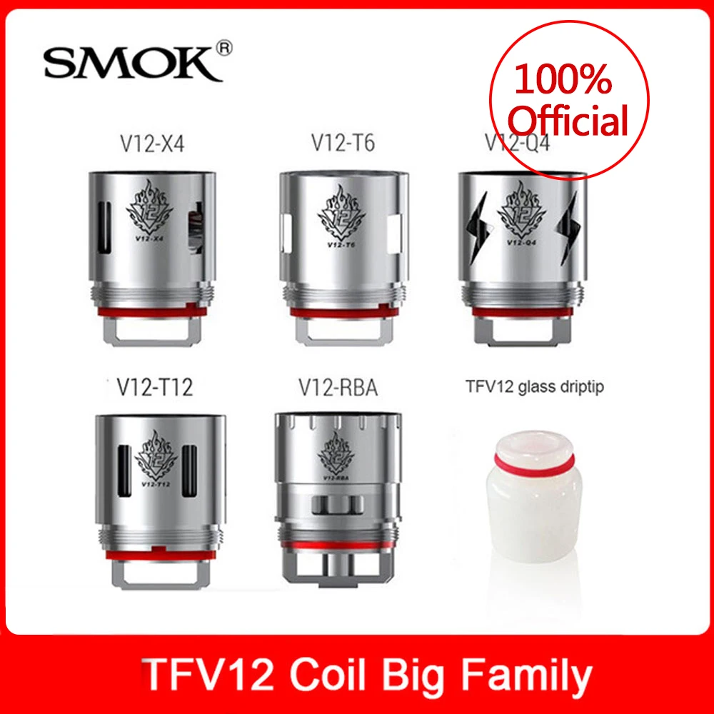 Original SMOK TFV12 X4/ T6 / T12 / RBA-T Coil / V12 glass drip tip for smok V12 tank Sub ohm Electronic Cigarette vape
Original SMOK TFV12 X4/ T6 / T12 / RBA-T Coil / V12 glass drip tip for smok V12 tank Sub ohm Electronic Cigarette vape