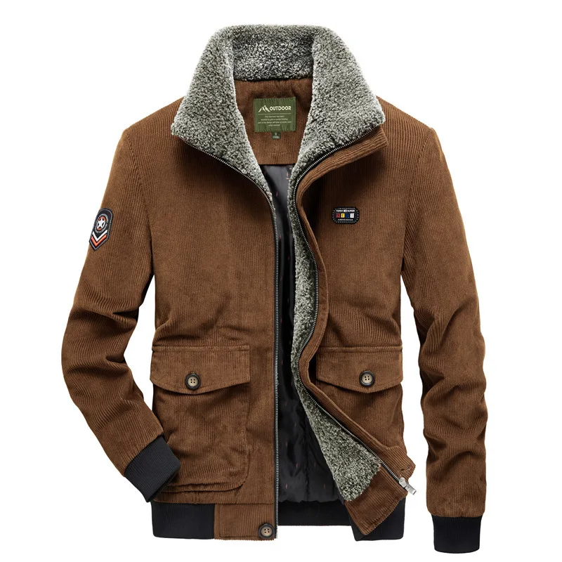 

Осенняя мужская куртка-бомбер, парка, пальто, мужское зимнее плотное теплое вельветовое военное пальто, Мужская армейская модель 2021 с мехов...