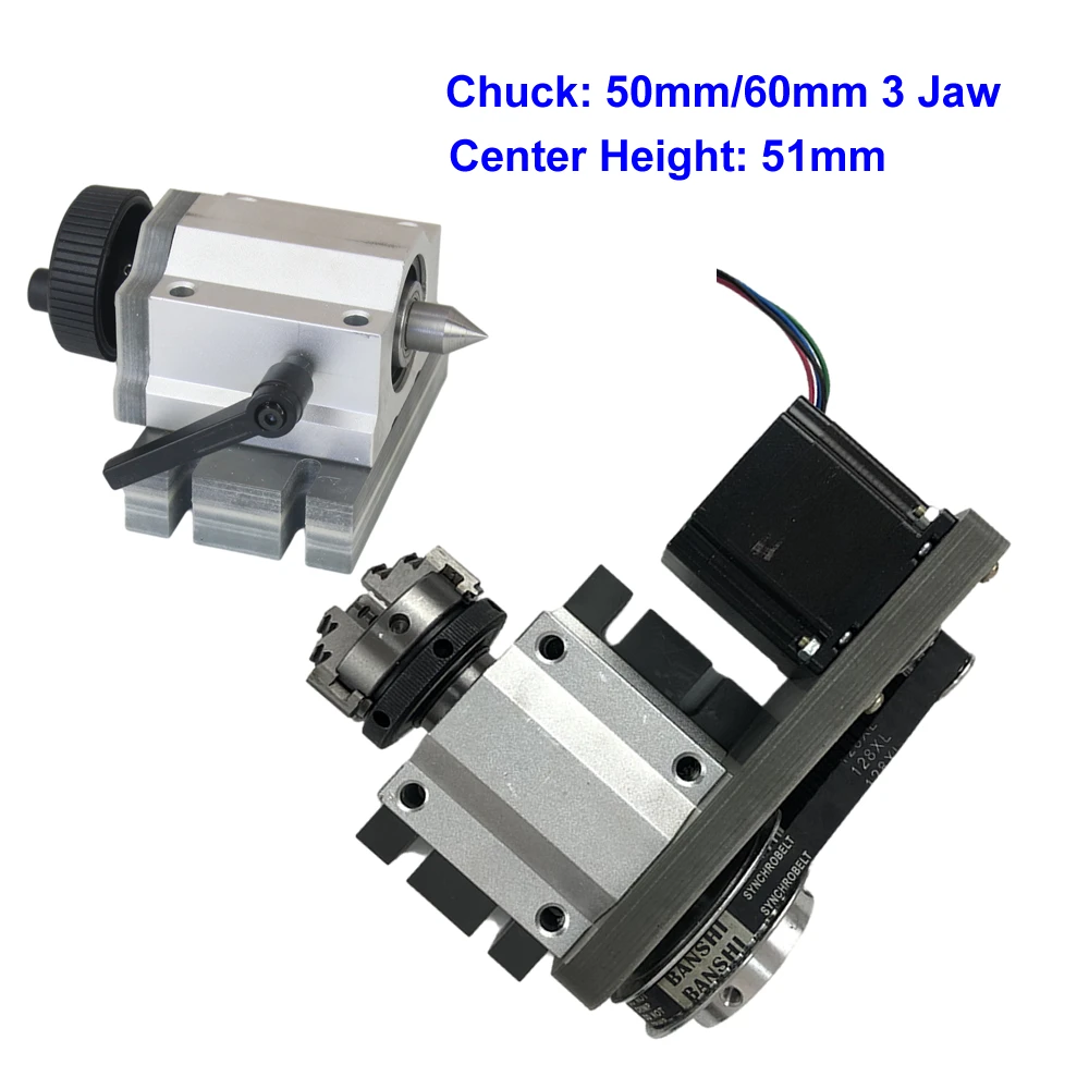Center Height 51mm CNC Rotary Axis A 4 Axis 50mm 65mm Chuck 3 Jaws CNC Tailstock NEMA23 Stepper Motor for CNC Wood Router Tool
Center Height 51mm CNC Rotary Axis A 4 Axis 50mm 65mm Chuck 3 Jaws CNC Tailstock NEMA23 Stepper Motor for CNC Wood Router Tool