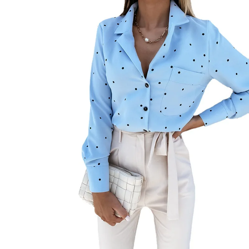 Women Elegant Polka Dot Cotton Casual V-neck T-Shirt 2021 Pocket Long Sleeve Turn Down Collar Office Lady New Spring Tops Korean
Women Elegant Polka Dot Cotton Casual V-neck T-Shirt 2021 Pocket Long Sleeve Turn Down Collar Office Lady New Spring Tops Korean