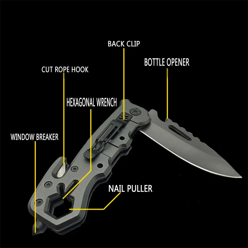 Titanium Ion Multi-function Folding Knife Outdoor Camping Hunting Rescue Window Breaker High Hardness Tactical Folding Knife
Titanium Ion Multi-function Folding Knife Outdoor Camping Hunting Rescue Window Breaker High Hardness Tactical Folding Knife