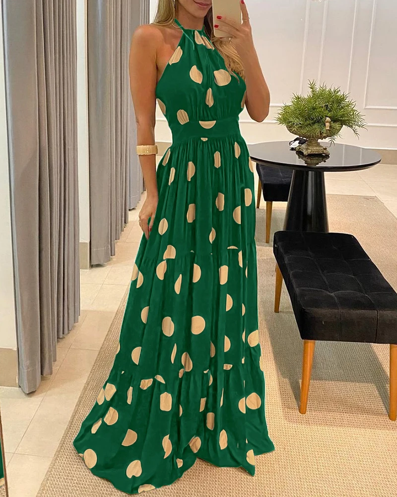 Women Halter Dot Print Maxi Dress 2021 New Femme Bohemian Backless Beach Wearing Lady Casual Sleeveless Outfit
Women Halter Dot Print Maxi Dress 2021 New Femme Bohemian Backless Beach Wearing Lady Casual Sleeveless Outfit