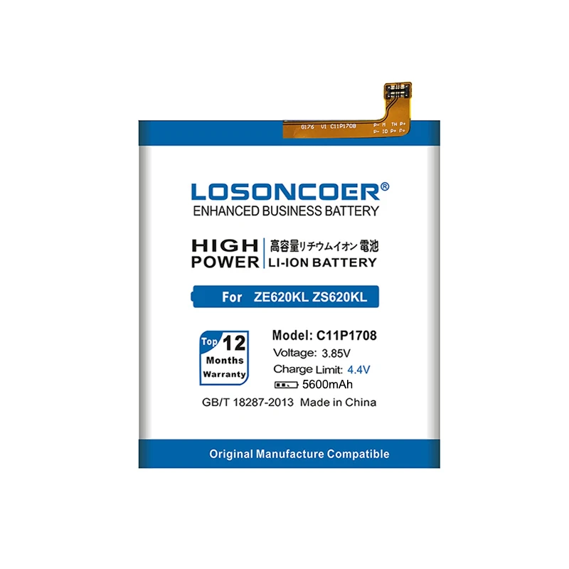 100% Original LOSONCOER C11P1708 5600mAh Battery For ASUS Zenfone 5 5Z ZE620KL X00QD ZS620KL Z01RD Mobile Phone | Мобильные телефоны