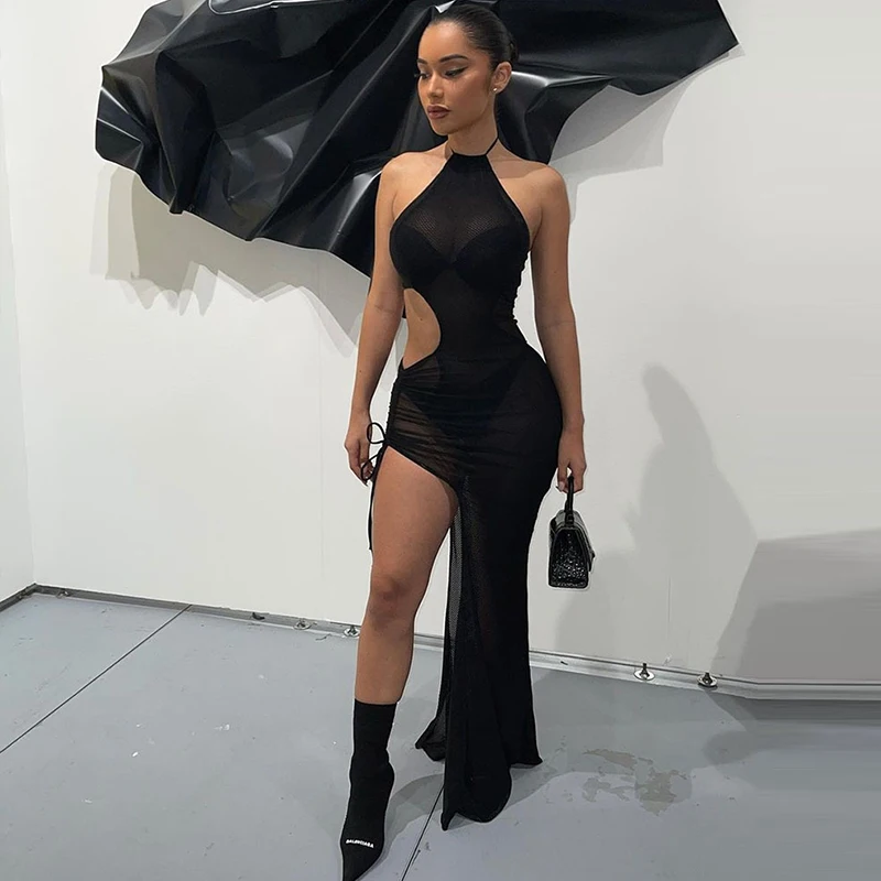 Sexy woman dress mesh transparent Bodycon dress women black neck-mounted prom dresses crop Gothic style Aesthetic clothing 
Sexy woman dress mesh transparent Bodycon dress women black neck-mounted prom dresses crop Gothic style Aesthetic clothing