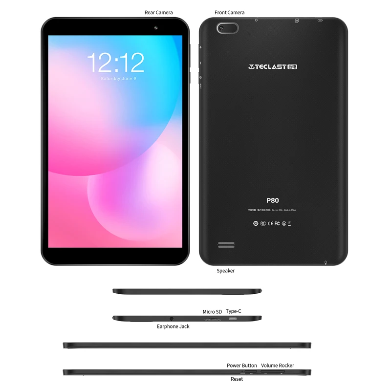 

Newest Teclast tablet P80 8"Android10 AllwinnerA133 Dual-band WiFi 1280x800 IPS Quad Core Bluetooth 5.0 2GB RAM 32GB ROM Tablets