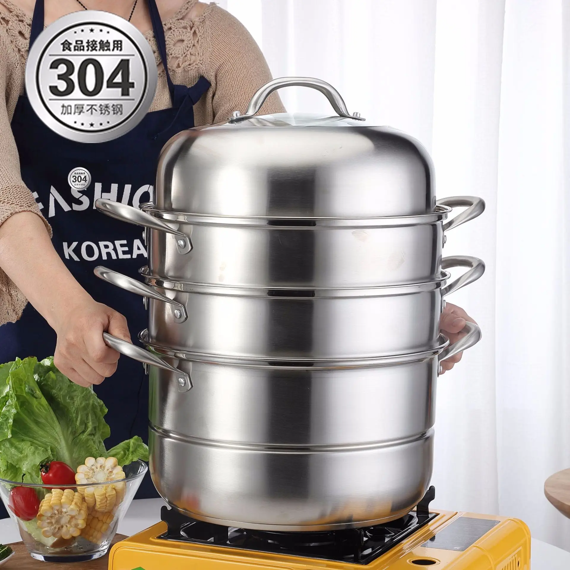 304 upset Stainless steel steamer Three layers of a pot After the bottom Soup pot multi-function instant pot accessories
304 upset Stainless steel steamer Three layers of a pot After the bottom Soup pot multi-function instant pot accessories
