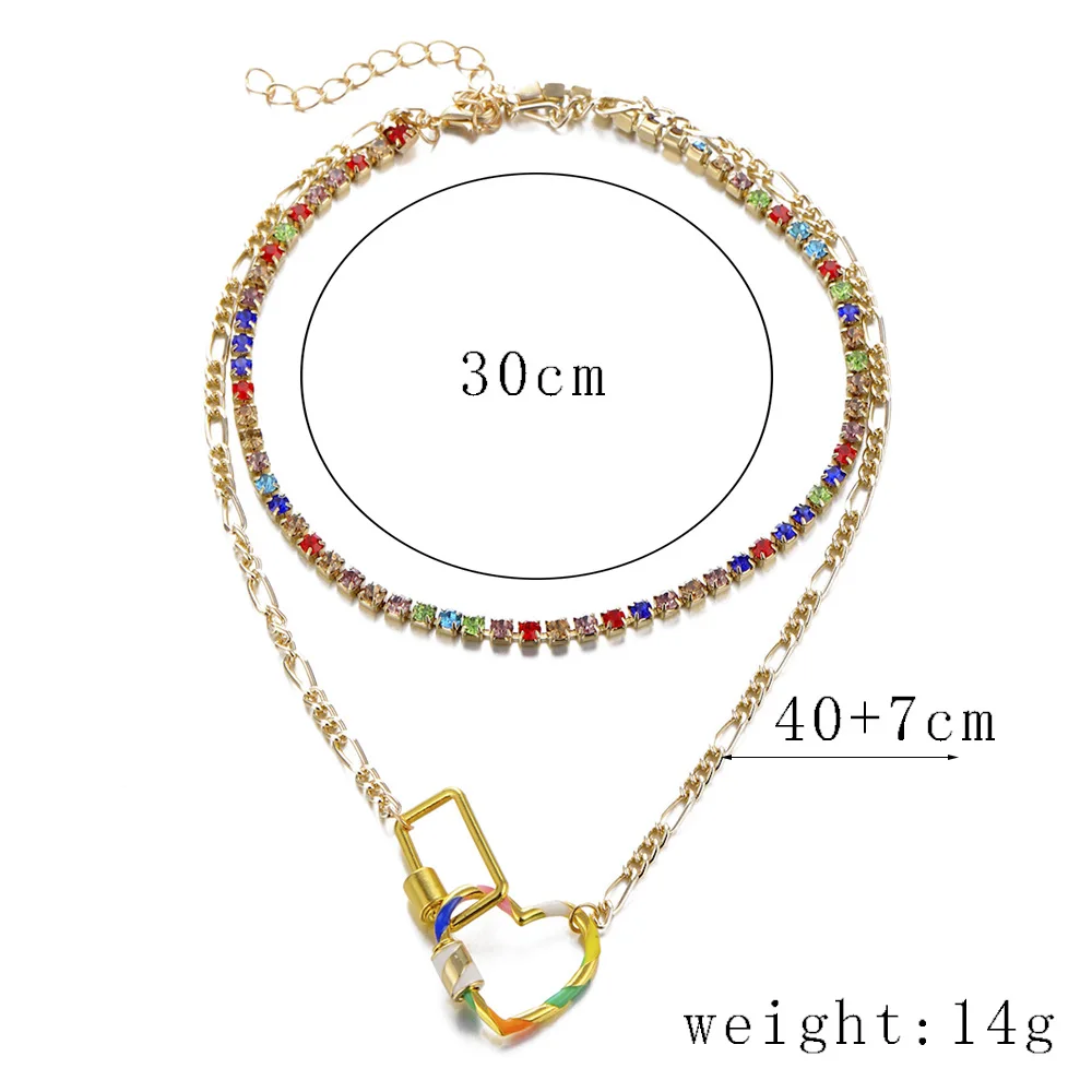 Fashion Bohemia Rainbow Crystals Choker Necklace Heart Pendant Necklace Layers Chain Clavicle Necklace for Women Party Gift
Fashion Bohemia Rainbow Crystals Choker Necklace Heart Pendant Necklace Layers Chain Clavicle Necklace for Women Party Gift