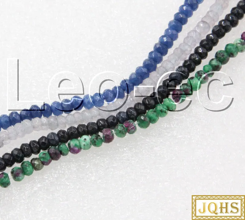 

JQHS 4X2mm Rondelle Beads Faceted blue black white green jades Beads Strand ForJewelry Making 15" V1215