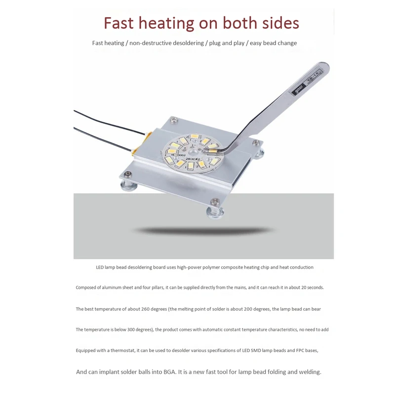 70X70mm LED Lamp Bead Desoldering Station LED Repair Tool Constant Temperature Heating Plate Lamp Bead Desoldering Tool
70X70mm LED Lamp Bead Desoldering Station LED Repair Tool Constant Temperature Heating Plate Lamp Bead Desoldering Tool