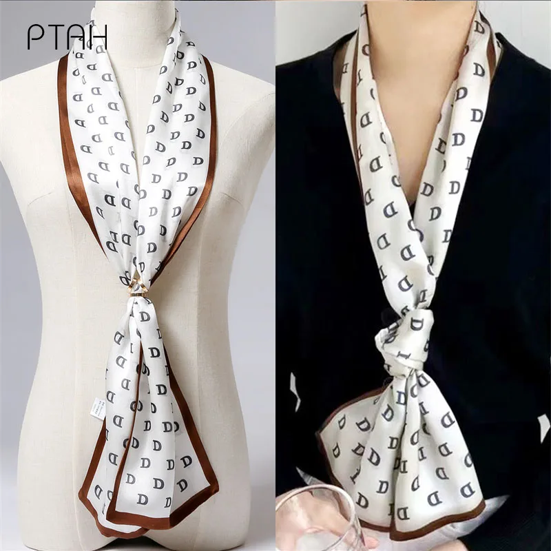 

Женский шелковый шарф [PTAH], длинный шарф из шелка тутового шелкопряда, Элегантный женский шарф с принтом, 2021*16 см, осень 100%