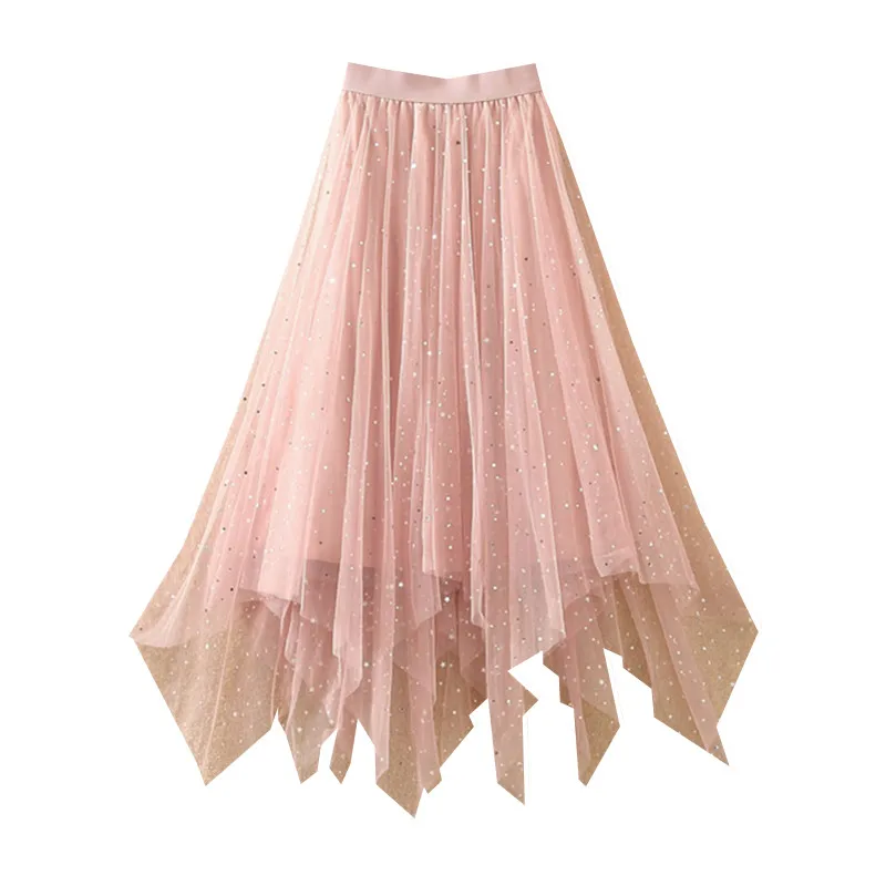 Irregular mesh skirt women's high waist thin A-line skirt medium length Sequin star yarn skirt starry sky skirt
Irregular mesh skirt women's high waist thin A-line skirt medium length Sequin star yarn skirt starry sky skirt