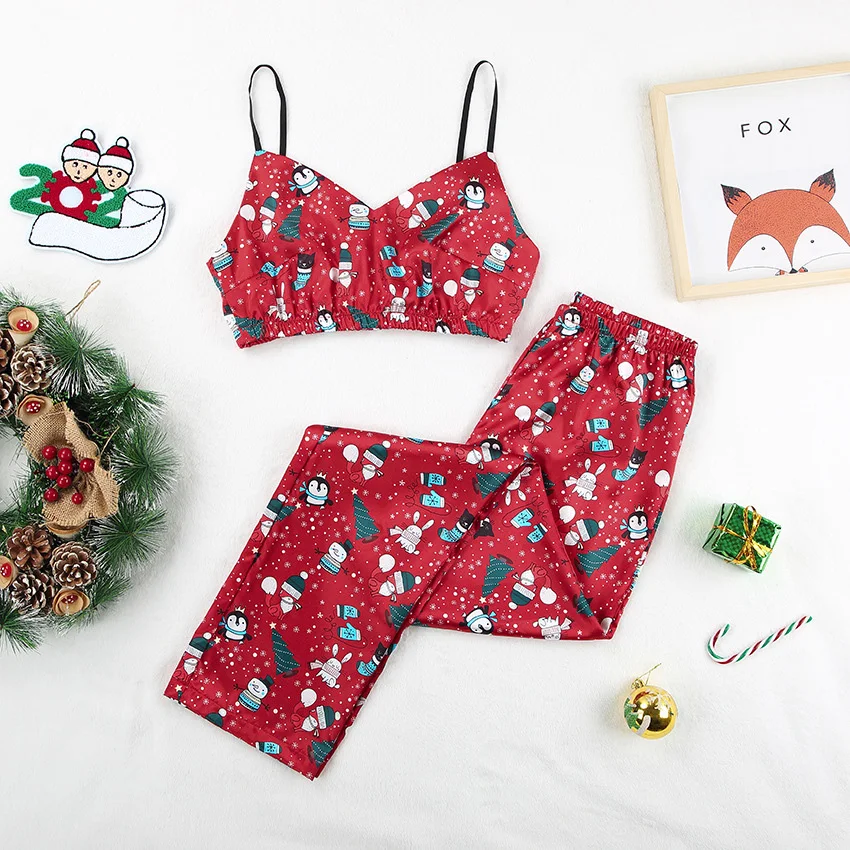 Pattern Satin Pajamas V Neck Home Suit for Women Cartoon Print SleepwearPajama Tank Top and Pants Sexy Nightwear Two Piece Set
Pattern Satin Pajamas V Neck Home Suit for Women Cartoon Print SleepwearPajama Tank Top and Pants Sexy Nightwear Two Piece Set