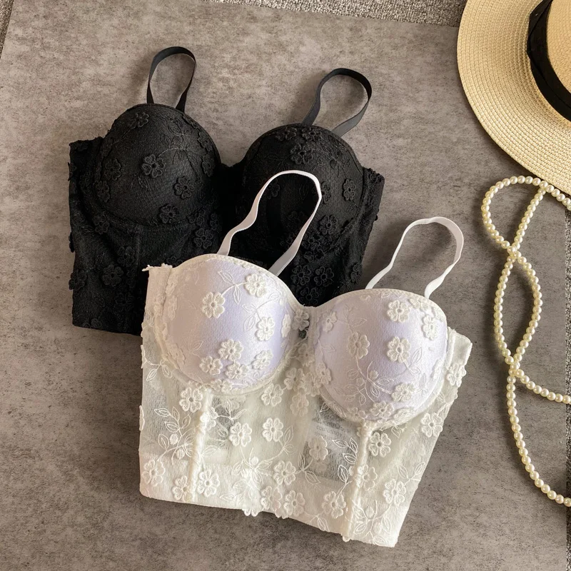 Summer 2021 Short Sexy Corset Lace Flower Suspender Vest For Women Fashion Gathered Chest Push Up Bra Embroidery White Crop Top
Summer 2021 Short Sexy Corset Lace Flower Suspender Vest For Women Fashion Gathered Chest Push Up Bra Embroidery White Crop Top