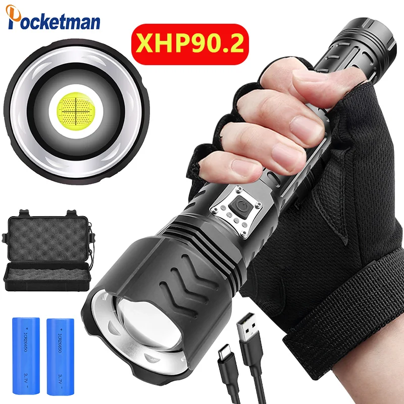 High Lumen Tactical Flashlight XHP90.2 LED light USB Rechargeable Torch Zoomable Torch Waterproof 5 Modes portable Flashlight
High Lumen Tactical Flashlight XHP90.2 LED light USB Rechargeable Torch Zoomable Torch Waterproof 5 Modes portable Flashlight