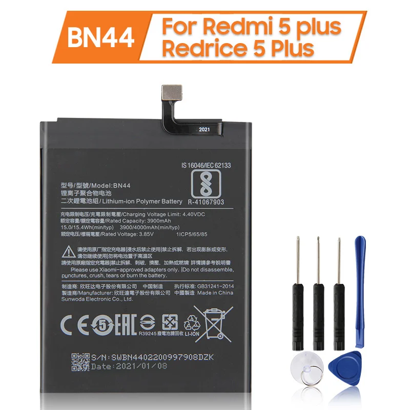 NEW Replacement Battery BN44 For Xiaomi Mi Redmi 5 plus 5.99" Redrice 100% New Phone Battery 4000mAh
NEW Replacement Battery BN44 For Xiaomi Mi Redmi 5 plus 5.99" Redrice 100% New Phone Battery 4000mAh