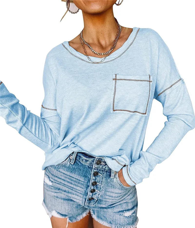 New Autumn Winter Solid Color T-Shirts Women Long Sleeve Loose Casual Tops Pocket Patchwork Female Round-Neck Streetwear T-Shirt
New Autumn Winter Solid Color T-Shirts Women Long Sleeve Loose Casual Tops Pocket Patchwork Female Round-Neck Streetwear T-Shirt