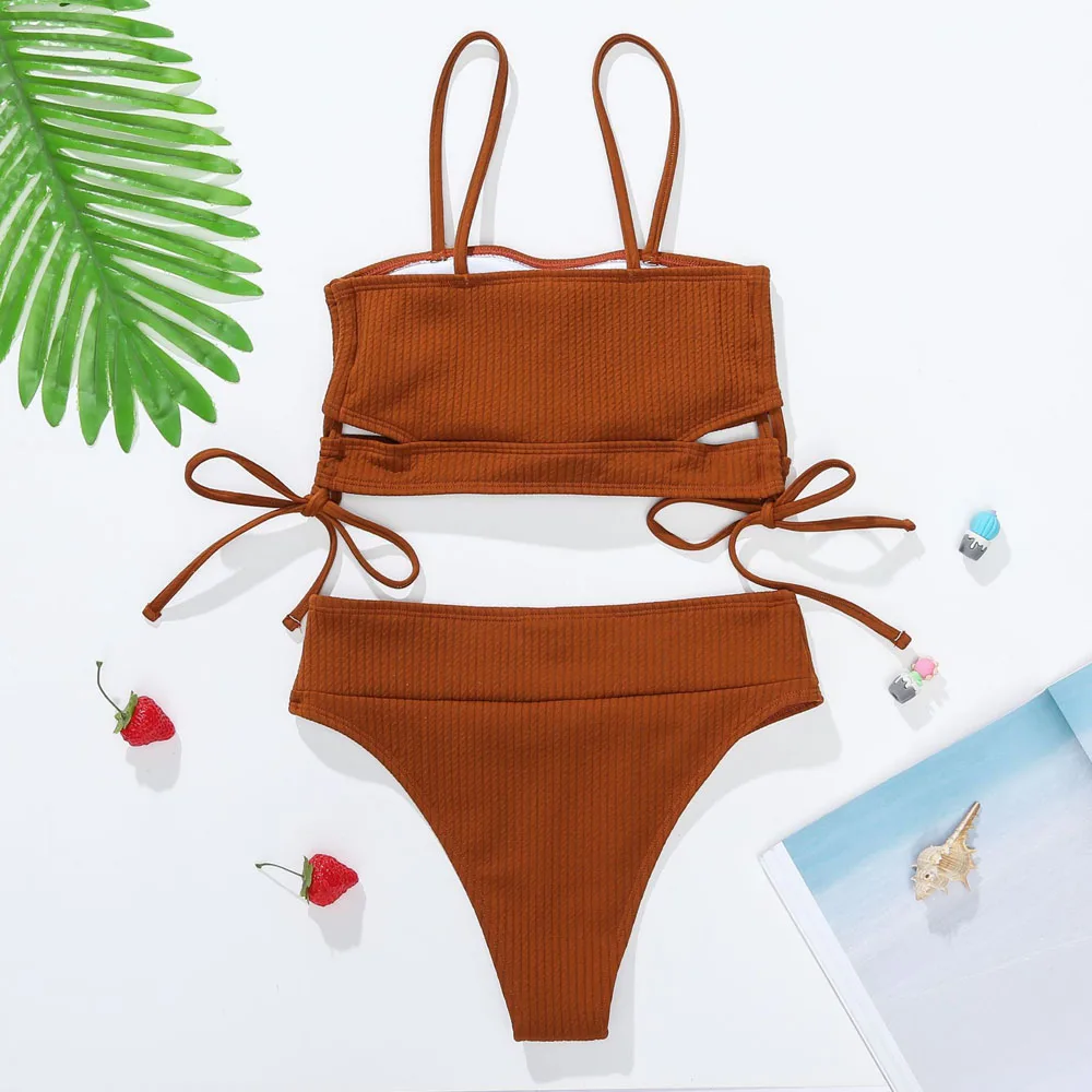 Vintage Ribbed Bikinis 2021 Mujer Bandeau Push up Swimsuit String Hollow Swimwear Sexy High Cut bathing suit Solid beach wear
Vintage Ribbed Bikinis 2021 Mujer Bandeau Push up Swimsuit String Hollow Swimwear Sexy High Cut bathing suit Solid beach wear